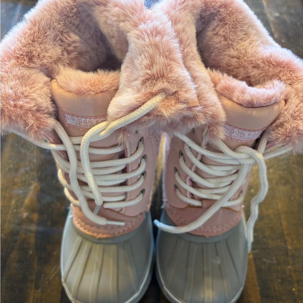London Fog Pink and Gray Kids Snow Boots